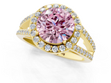 Yellow gold Fancy Pink Round  Halo Split Shank Diamond Ring with Four-Prong Setting_1