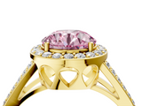 Yellow gold Fancy Pink Round  Halo Split Shank Diamond Ring with Four-Prong Setting_4