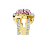 Yellow gold Fancy Pink Round  Halo Split Shank Diamond Ring with Four-Prong Setting_5
