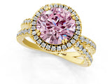 Yellow gold Fancy Pink Round  Halo Split Shank Diamond Ring with Pavé Setting_27