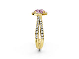 Yellow gold Fancy Pink Round  Halo Split Shank Diamond Ring with Pavé Setting_28
