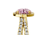 Yellow gold Fancy Pink Round  Halo Split Shank Diamond Ring with Pavé Setting_31