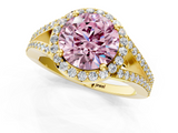 Yellow gold Fancy Pink Round  Halo Split Shank Diamond Ring with Prong Setting_1