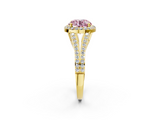 Yellow gold Fancy Pink Round  Halo Split Shank Diamond Ring with Prong Setting_2