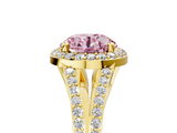 Yellow gold Fancy Pink Round  Halo Split Shank Diamond Ring with Prong Setting_5