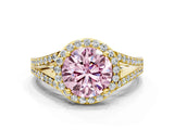 Yellow gold Fancy Pink Round  Halo Split Shank Pave Diamond Ring with Four-Prong Setting_30