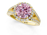Yellow gold Fancy Pink Round  Halo Split Shank Pave Diamond Ring with Four-Prong Setting_31