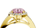 Yellow gold Fancy Pink Round  Halo Split Shank Pave Diamond Ring with Four-Prong Setting_34
