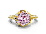 Yellow gold Fancy Pink Round  Halo Split Shank Pave Diamond Ring with Petal Prong Setting_19