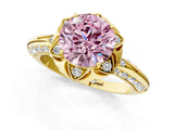Yellow gold Fancy Pink Round  Halo Split Shank Pave Diamond Ring with Petal Prong Setting_20