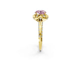 Yellow gold Fancy Pink Round  Halo Split Shank Pave Diamond Ring with Petal Prong Setting_21