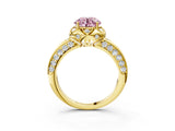 Yellow gold Fancy Pink Round  Halo Split Shank Pave Diamond Ring with Petal Prong Setting_22