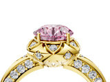 Yellow gold Fancy Pink Round  Halo Split Shank Pave Diamond Ring with Petal Prong Setting_23