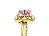 Yellow gold Fancy Pink Round  Halo Split Shank Pave Diamond Ring with Petal Prong Setting_24