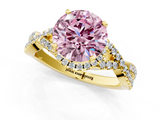Yellow gold Fancy Pink Round  Halo Twist Band Solitaire Prong Setting Ring_1