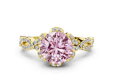 Yellow gold Fancy Pink Round  Halo Twist Band Solitaire Ring with Six-Prong Setting_3