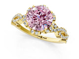 Yellow gold Fancy Pink Round  Halo Twist Band Solitaire Ring with Six-Prong Setting_4