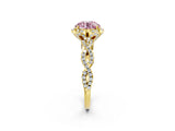 Yellow gold Fancy Pink Round  Halo Twist Band Solitaire Ring with Six-Prong Setting_5