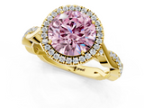 Yellow gold Fancy Pink Round  Halo Twist Band Solitaire Ring_1