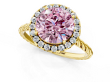 Yellow gold Fancy Pink Round  Halo Twisted Band Four-Prong Diamond Ring_1