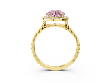Yellow gold Fancy Pink Round  Halo Twisted Band Four-Prong Diamond Ring_3