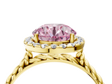 Yellow gold Fancy Pink Round  Halo Twisted Band Four-Prong Diamond Ring_4