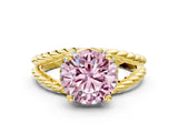 Yellow gold Fancy Pink Round  Halo Twisted Band Four-Prong Ring_32