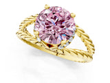 Yellow gold Fancy Pink Round  Halo Twisted Band Four-Prong Ring_33
