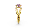 Yellow gold Fancy Pink Round  Halo Twisted Band Four-Prong Ring_34