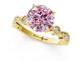 Yellow gold Fancy Pink Round  Milgrain Bezel Diamond Engagement Ring with Solitaire Prong Setting_31