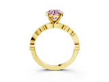 Yellow gold Fancy Pink Round  Milgrain Bezel Diamond Engagement Ring with Solitaire Prong Setting_33