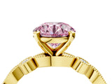 Yellow gold Fancy Pink Round  Milgrain Bezel Diamond Engagement Ring with Solitaire Prong Setting_34