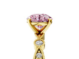 Yellow gold Fancy Pink Round  Milgrain Bezel Diamond Engagement Ring with Solitaire Prong Setting_35
