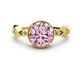 Yellow gold Fancy Pink Round  Milgrain Marquise Diamond Twist Band Ring_62