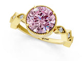 Yellow gold Fancy Pink Round  Milgrain Marquise Diamond Twist Band Ring_63