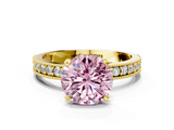 Yellow gold Fancy Pink Round  Milgrain Pave Diamond Engagement Ring with Four-Prong Setting