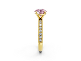 Yellow gold Fancy Pink Round  Milgrain Pave Diamond Engagement Ring with Four-Prong Setting_2