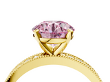 Yellow gold Fancy Pink Round  Milgrain Pave Diamond Engagement Ring with Four-Prong Setting_4