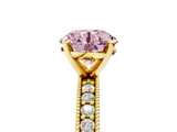 Yellow gold Fancy Pink Round  Milgrain Pave Diamond Engagement Ring with Four-Prong Setting_5