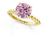 Yellow gold Fancy Pink Round  Solitaire Beaded Band Prong Setting Ring 1
