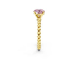 Yellow gold Fancy Pink Round  Solitaire Beaded Band Prong Setting Ring 2