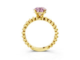 Yellow gold Fancy Pink Round  Solitaire Beaded Band Prong Setting Ring 3
