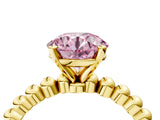 Yellow gold Fancy Pink Round  Solitaire Beaded Band Prong Setting Ring 4