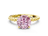 Yellow gold Fancy Pink Round  Solitaire Beaded Band Prong Setting Ring