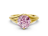 Yellow gold Fancy Pink Round  Solitaire Beaded Band Six-Prong Setting