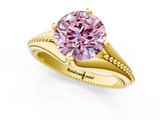 Yellow gold Fancy Pink Round  Solitaire Beaded Band Six-Prong Setting_1