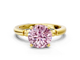 Yellow gold Fancy Pink Round  Solitaire Beaded Band with Four-Prong Setting
