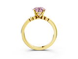 Yellow gold Fancy Pink Round  Solitaire Beaded Band with Four-Prong Setting_3