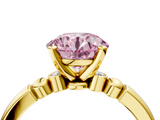 Yellow gold Fancy Pink Round  Solitaire Beaded Band with Four-Prong Setting_4