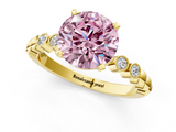 Yellow gold Fancy Pink Round  Solitaire Bezel Accent Diamond Engagement Ring with Beaded Band and Four-Prong Setting_1